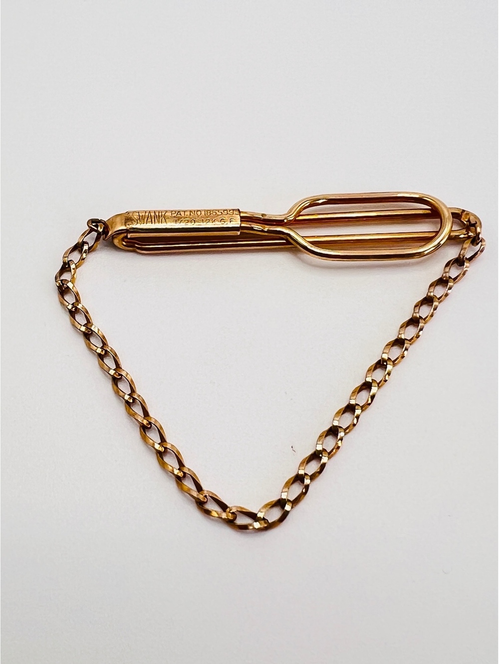 Vintage SWANK 1/20 12K Gold Filled Tie Clip Chain Pat 1885995